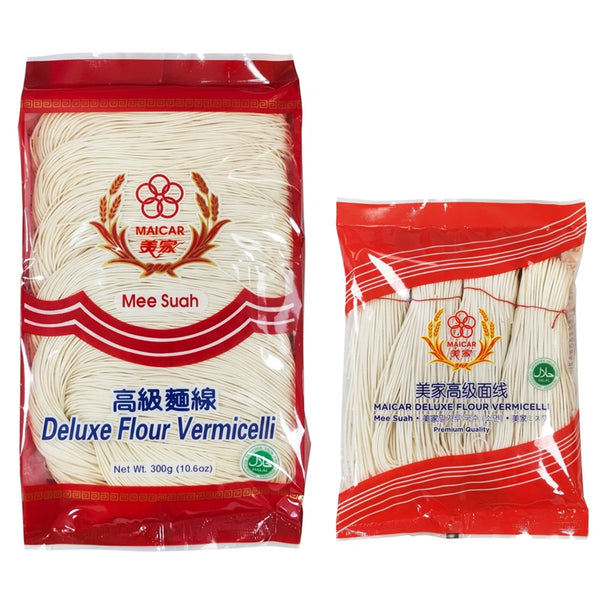 Maicar Deluxe Flour Vermicelli 120g 300g halal mee swa best selling mee swa trans fat free cholesterol free no added artifical colouring flavors preservatives handmade vegetarian non fried