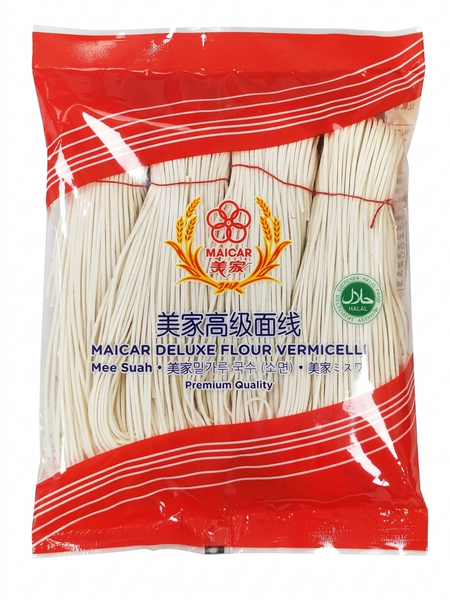 Maicar Deluxe Flour Vermicelli 120g halal mee swa best selling mee swa trans fat free cholesterol free no added artifical colouring flavors preservatives handmade vegetarian non fried