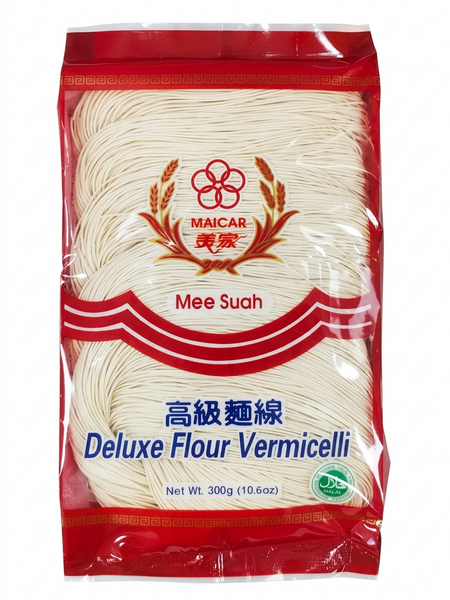Maicar Deluxe Flour Vermicelli 300g halal mee swa best selling mee swa trans fat free cholesterol free no added artifical colouring flavors preservatives handmade vegetarian non fried